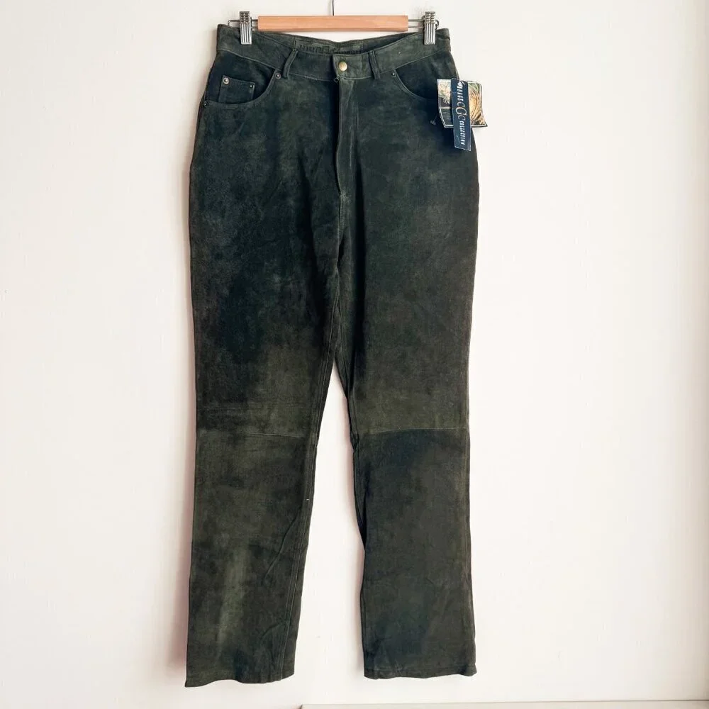Vintage Nuage Deadstock Washable Suede Olive Green High Waist Pants 12